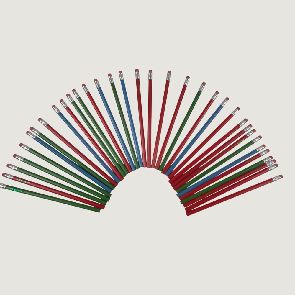 Vintage M7 Pencils Cedar Lead Lot of 34 Red Green Blue Unsharpened LA Schools